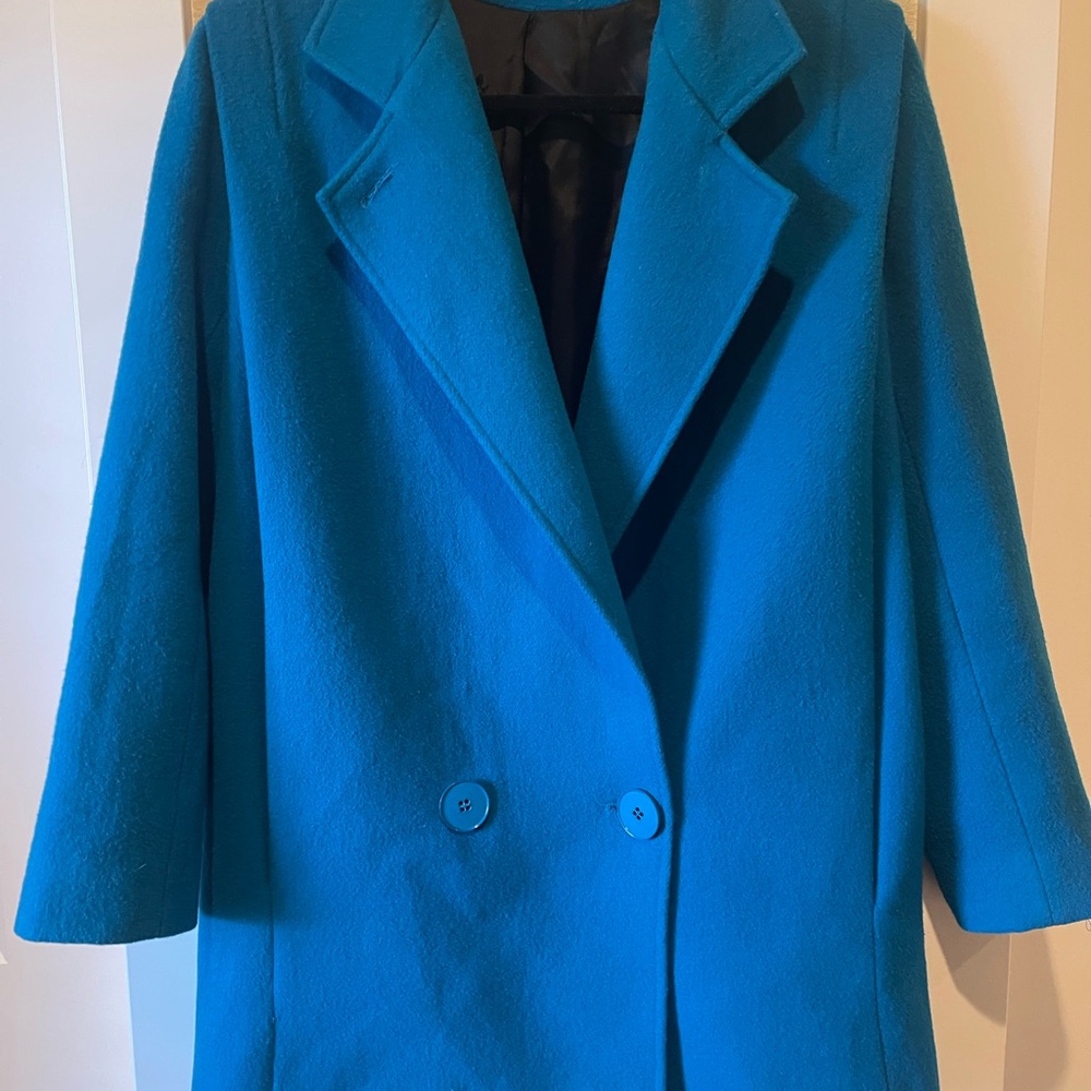 VINTAGE Check Point Women's Blue Double-Breasted Coat